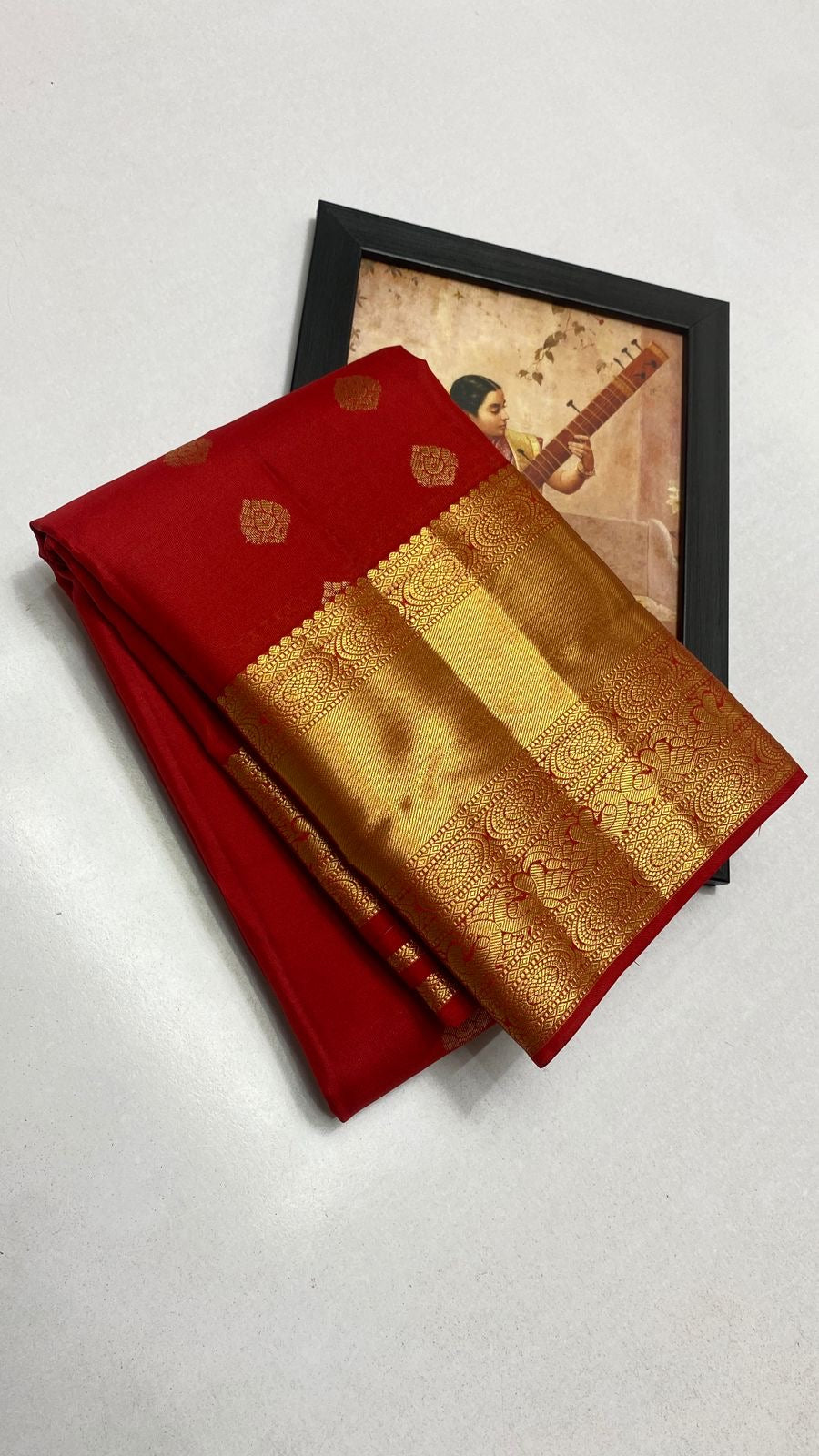 Classic Cherry Red Kanchipuram Handloom Silk Saree SS25882
