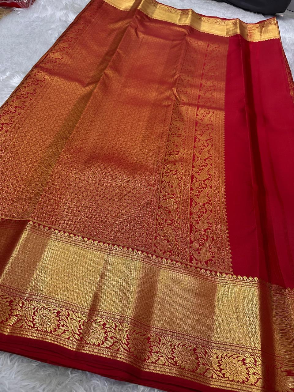 Classic Ruby Red 2gm Zari Elegance Kanchipuram Handloom Silk Saree SS24805