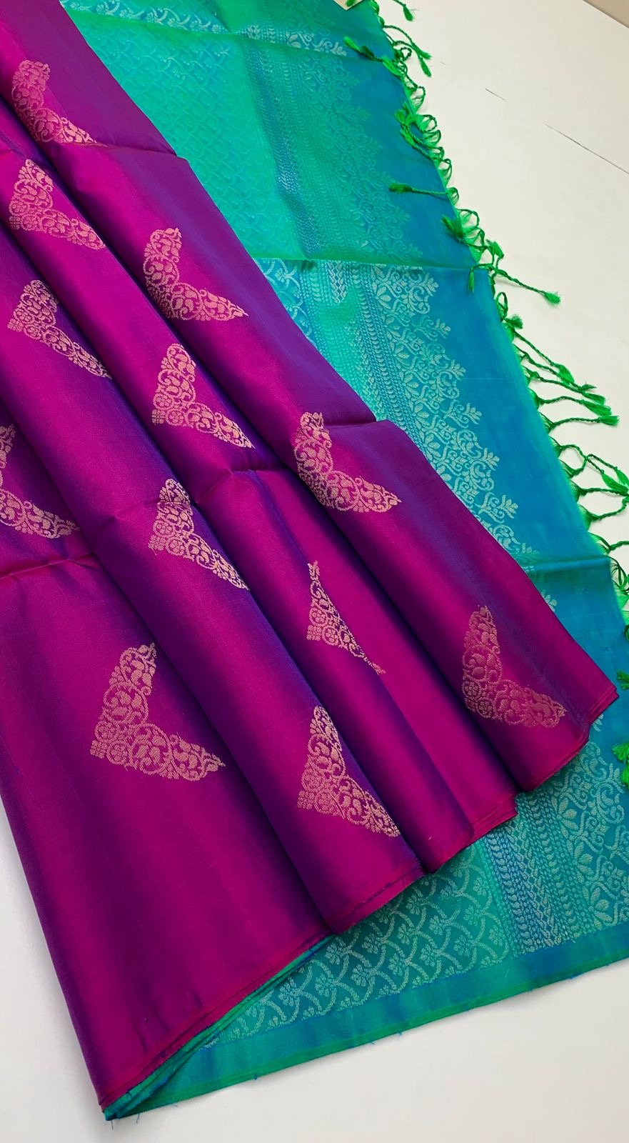 Classic Purple & Sea Green Elegance Handloom Soft Silk Saree SS24427