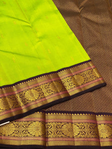 Spring Green & Plum 2gm Zari Elegance Kanchipuram Handloom Silk Saree SS22111