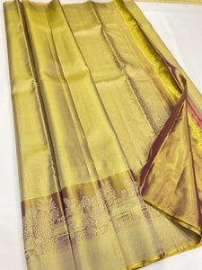 Classic Golden Beige Bridal Elegance Kanchipuram Handloom Silk Saree SS25632