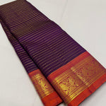 Load image into Gallery viewer, Classic Plum &amp; Orange 2gm Zari Elegance Kanchipuram Handloom Silk Saree SS24678
