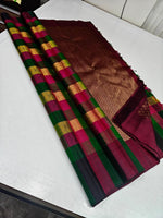 Load image into Gallery viewer, Classic Wine Red Checker 2gm Zari Elegance Kanchipuram Handloom Silk Saree SS28648
