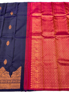 Classic Steel Blue & Deep Pink 2gm Zari Elegance Kanchipuram Handloom Silk Saree SS25444