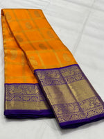 Load image into Gallery viewer, Classic Marigold Orange &amp; Violet 3gm Zari Elegance Kanchipuram Handloom Silk Saree SS27260
