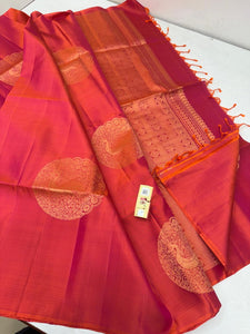 Classic Dual Shaded Orange Double Warp Elegance Handloom Soft Silk Saree SS23538