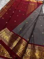 Load image into Gallery viewer, Classic Grey &amp; Brick Red Kanchipuram Handloom Silk Saree SS26739

