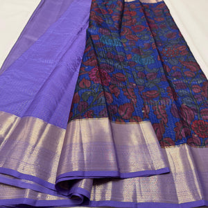 Classic Prussian Blue & Lavender Elegance Kanchipuram Handloom Silk Saree SS23590