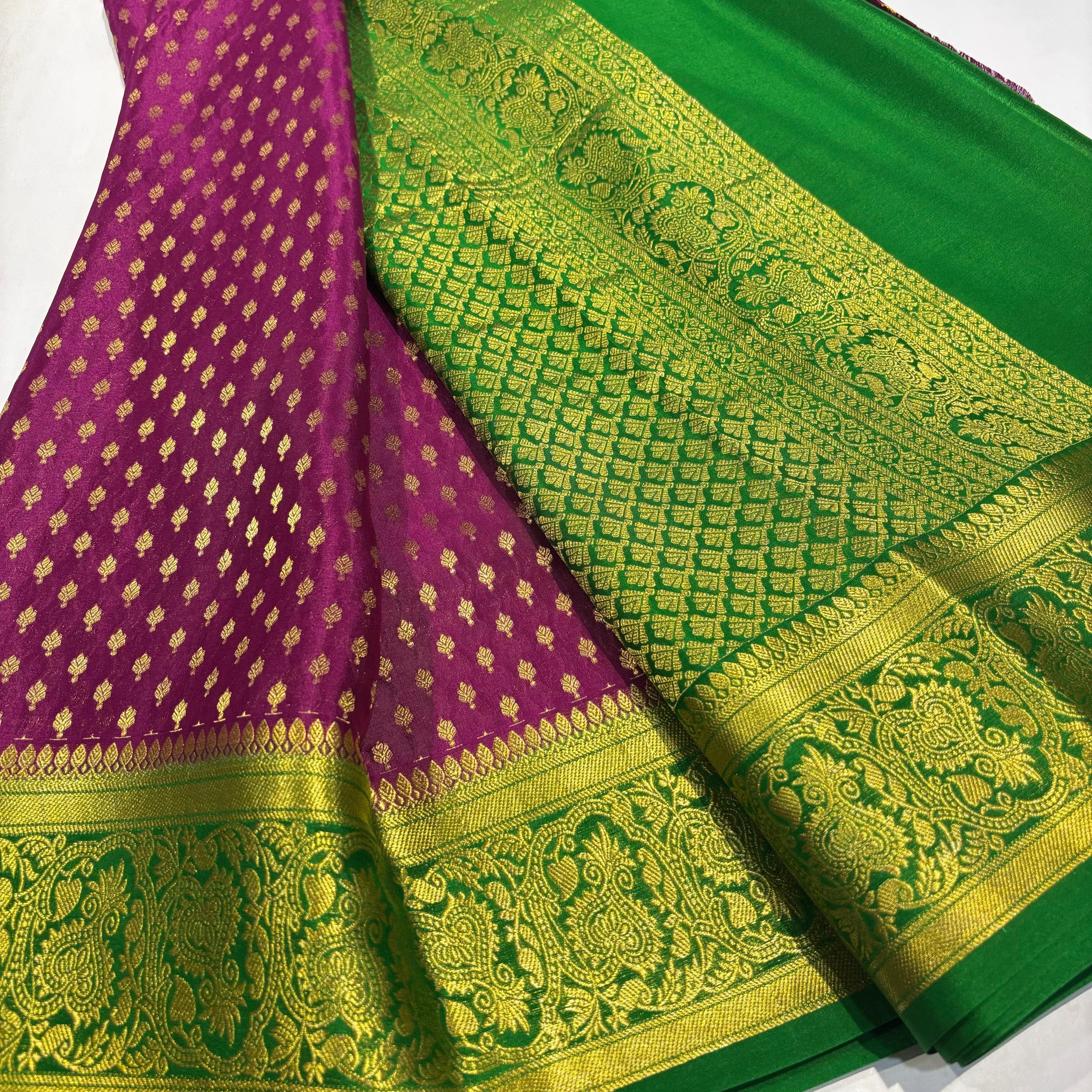 Classic Wine Red & Deep Green Elegance Mysore Silk Saree SS24162