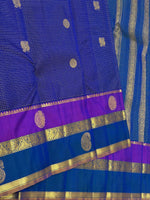 Load image into Gallery viewer, Classic Peacock Blue &amp; Violet 2gm Zari Oosi Checks Elegance Kanchipuram Handloom Silk Saree SS27638
