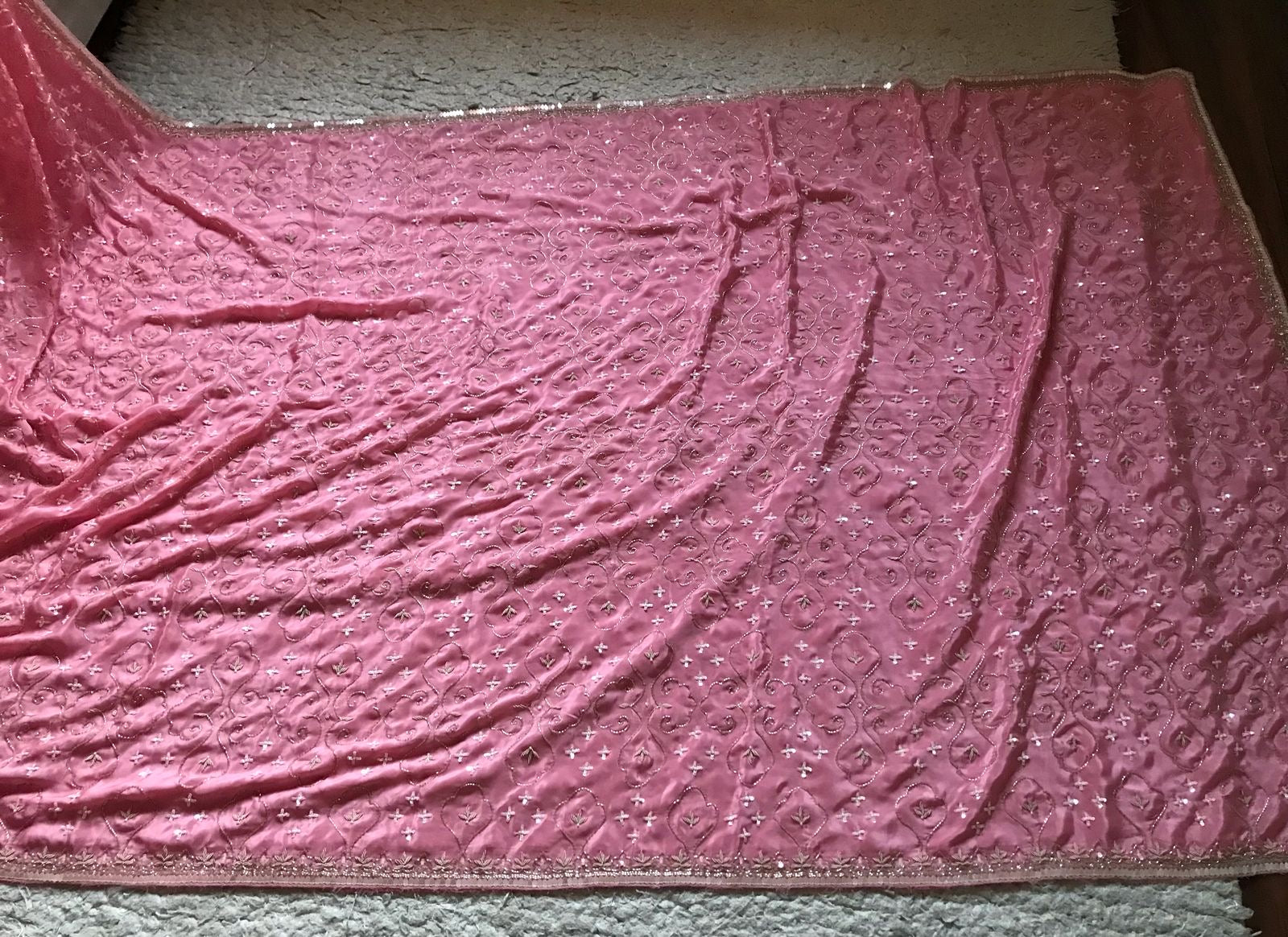 Pastel Rose Zardosi Handwork Elegance Crepe Silk Saree SS25396