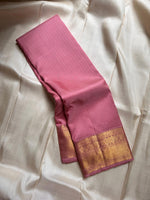 Load image into Gallery viewer, Classic Creamy Pink 2gm Zari Vaira Oosi Checks Elegance Kanchipuram Handloom Silk Saree SS25263
