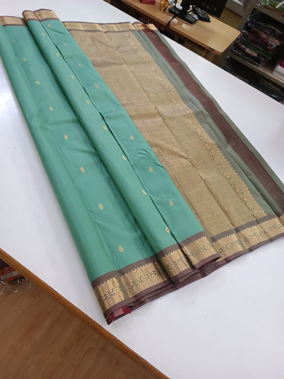 Classic Mint Green Kanchipuram Handloom Silk Saree SS25869
