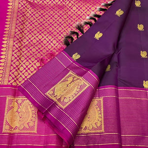 Classic Plum & Fuchsia Pink 1gm Zari Elegance Kanchipuram Handloom Silk Saree SS24711