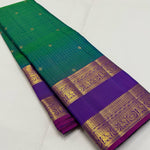 Load image into Gallery viewer, Classic Peacock Green &amp; Wine Red 1gm Zari Elegance Kanchipuram Handloom Silk Saree SS24547
