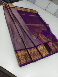 Classic Mauve Lavender & Dark Violet Elegance Kanchipuram Handloom Silk Saree SS20646