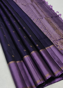 Classic Navy Blue & Lavender Elegance Handloom Soft Silk Saree SS23957