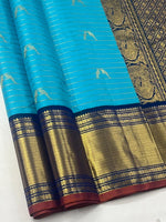 Load image into Gallery viewer, Classic Sky Blue &amp; Imperial Blue 2gm Zari Bridal Elegance Kanchipuram Handloom Silk Saree SS27265
