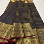 Load image into Gallery viewer, Classic Charcoal Black 2gm Vintage Zari Elegance Kanchipuram Handloom Silk Saree SS26915
