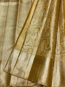 Classic Mango Yellow 2gm Zari Bridal Designer Brocade Elegance Kanchipuram Tissue Handloom Silk Saree SS24206