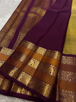 Load image into Gallery viewer, Classic Mustard &amp; Plum 2gm Zari Elegance Kanchipuram Handloom Silk Saree SS24232
