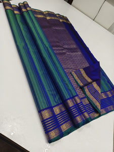 Classic Peacock Green & Robin Blue Kanchipuram Handloom Silk Saree SS25673