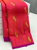 Load image into Gallery viewer, Classic Orange &amp; Orchid Pink 1gm Zari Elegance Kanchipuram Silk Saree SS23925
