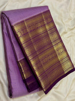 Load image into Gallery viewer, Classic Lavender &amp; Dark Violet 2gm Zari Vaira Oosi Checks Elegance Kanchipuram Handloom Silk Saree SS28079
