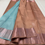 Load image into Gallery viewer, Classic Creamy Peanut Butter 1gm Zari Elegance Kanchipuram Handloom Silk Saree SS23668
