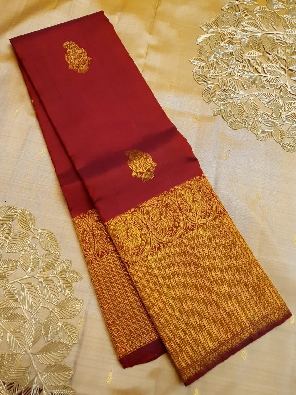 Classic Brick Red 2gm Zari Bridal Elegance Kanchipuram Handloom Silk Saree SS25917