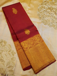 Classic Brick Red 2gm Zari Bridal Elegance Kanchipuram Handloom Silk Saree SS25917
