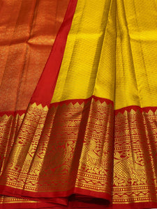 Classic Golden Yellow & Brick Red 3gm Zari Elegance Kanjivaram Handloom Silk Saree SS23411