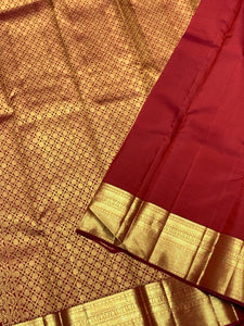 Classic Brick Red 2gm Zari Kanchipuram Handloom Silk Saree SS26501