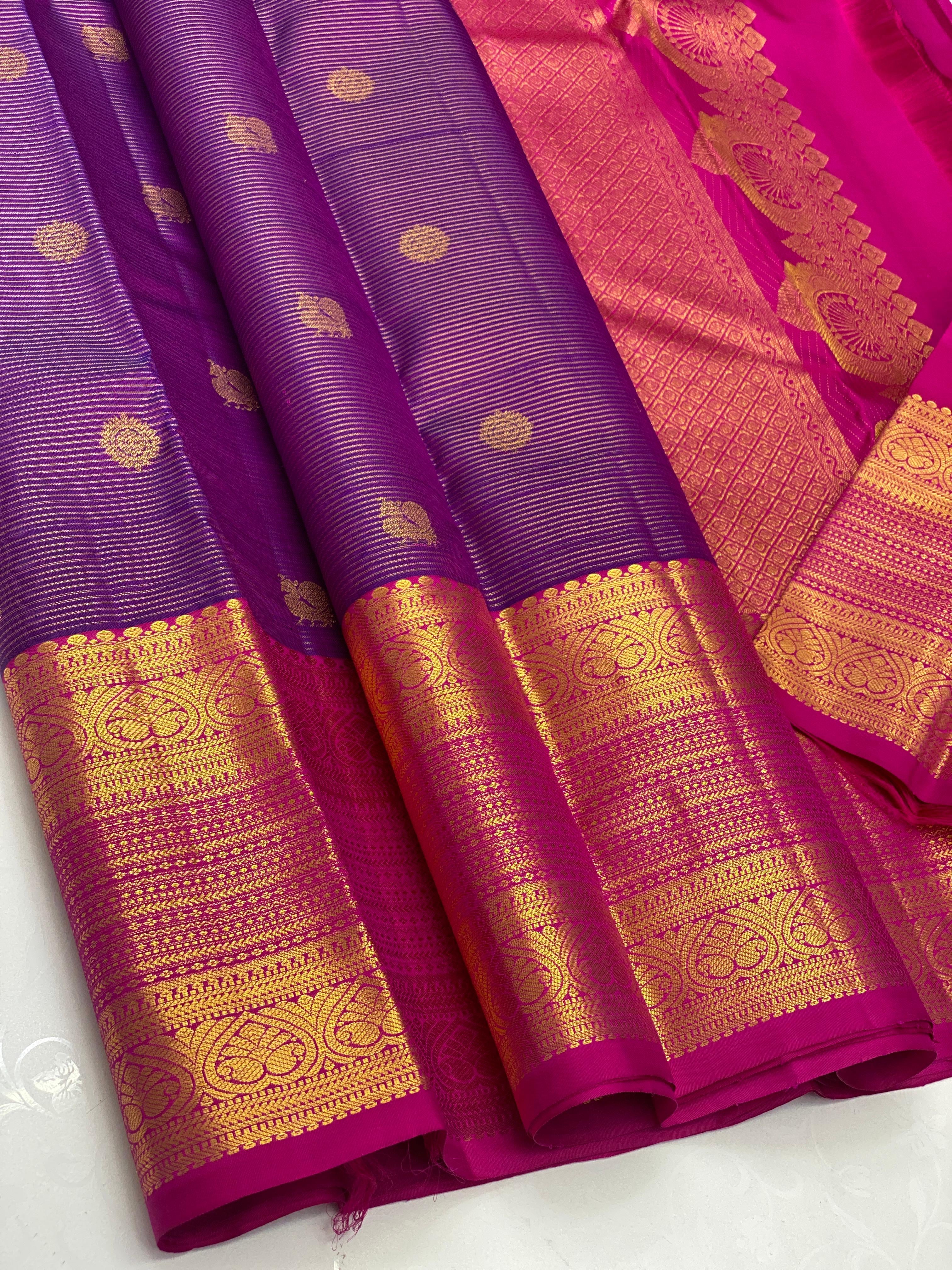 Classic Purple & Dark Cerise Pink 2gm Zari Elegance Kanchipuram Handloom Silk Saree SS23629