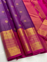 Load image into Gallery viewer, Classic Purple &amp; Dark Cerise Pink 2gm Zari Elegance Kanchipuram Handloom Silk Saree SS23629
