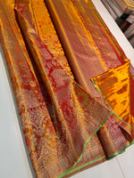 Load image into Gallery viewer, Classic Fiery Reddish Orange Gold Bridal Elegance Tissue Kanchipuram Handloom Silk Saree SS27986

