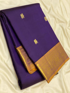 Classic Violet & Mustard 2gm Zari Elegance Kanchipuram Handloom Silk Saree SS24697