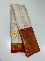 Load image into Gallery viewer, Clasic White &amp; Red Elegance Kanchipuram Handloom Silk Saree SS24669
