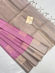 Classic Creamy Pink & Almond Beige Double Warp Elegance Handloom Soft Silk Saree SS23212