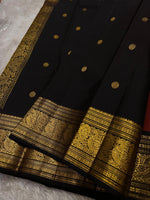 Load image into Gallery viewer, Classic Reddish Brown &amp; Charcoal Black Kanchipuram Handloom Silk Saree SS25902
