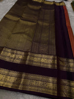 Load image into Gallery viewer, Classic Tangy Orange &amp; Coffee Brown Elegance Kanchipuram Handloom Silk Saree SS24448
