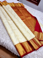 Load image into Gallery viewer, Classic Offwhite &amp; Brick Red 2gm Zari Bridal Elegance Kanchipuram Handloom Silk Saree SS25554
