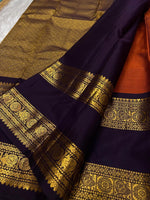 Load image into Gallery viewer, Classic Orange &amp; Aubergine Elegance Kanchipuram Handloom Silk Saree SS24542
