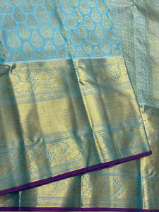 Classic Sky Blue & Vadamalli Brocade 2gm Zari Bridal Elegance Kanchipuram Handloom Silk Saree SS24380