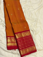 Load image into Gallery viewer, Classic Orange &amp; Brick Red Long Border Vintage Elegance Kanchipuram Handloom Silk Saree SS27182
