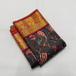 Load image into Gallery viewer, Classic Black &amp; Orange Korvai Digital Print 2gm Zari Kanchipuram Handloom Silk Saree SS25992

