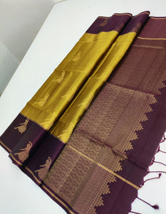 Classic Gold & Mahogany Brown Elegance Handloom Soft Silk Saree SS24092