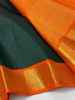 Load image into Gallery viewer, Classic Pine Green &amp; Orange 2gm Zari Elegance Kanchipuram Handloom Silk Saree SS24706
