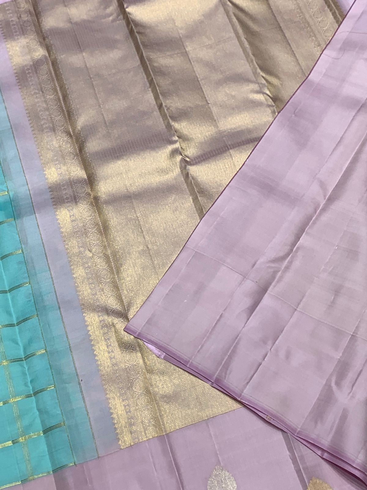 Classic Sky Blue & Lilac Pink 2gm Zari Kanchipuram Handloom Silk Saree SS25929
