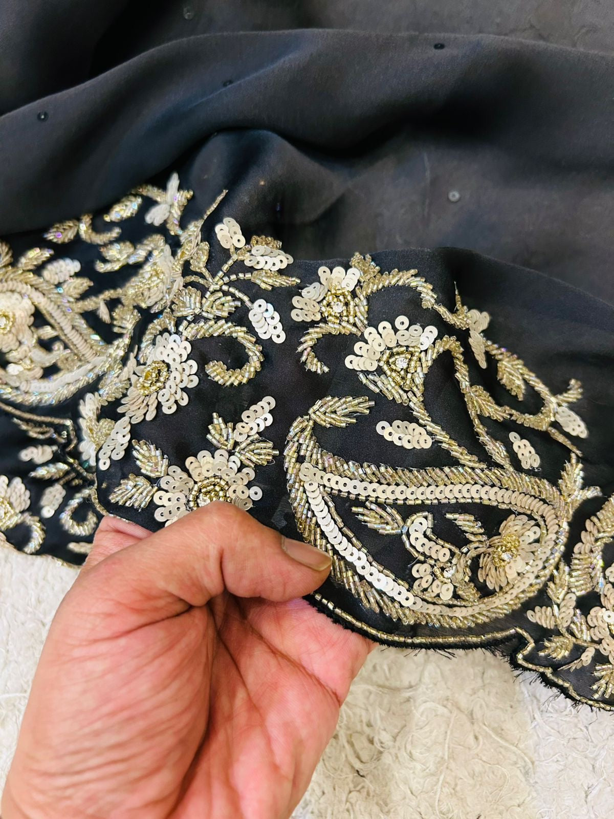 Classic Charcoal Black Elegance Satin Organza Silk Saree SS26048
